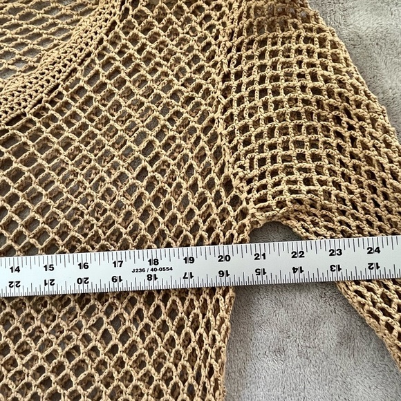 Jones New York Open Knit Cardigan Sweater Button Front Tan Neutral L/XL Boho - Picture 11 of 13